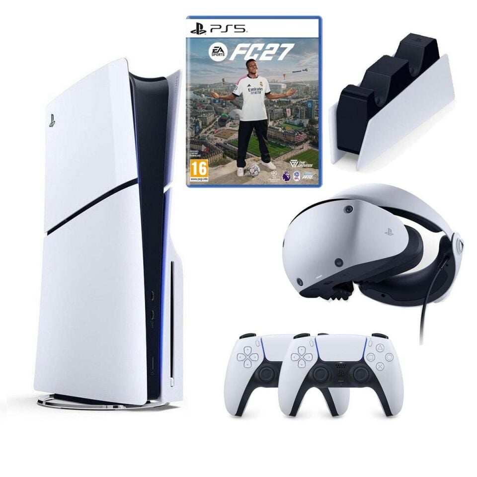 SONY PLAYSTATİON 5 PS5 SLIM CD Lİ + 2.KOL + FC 27 OYUNU + SONY ŞARJ İSTASYONU + PS5 VR 2